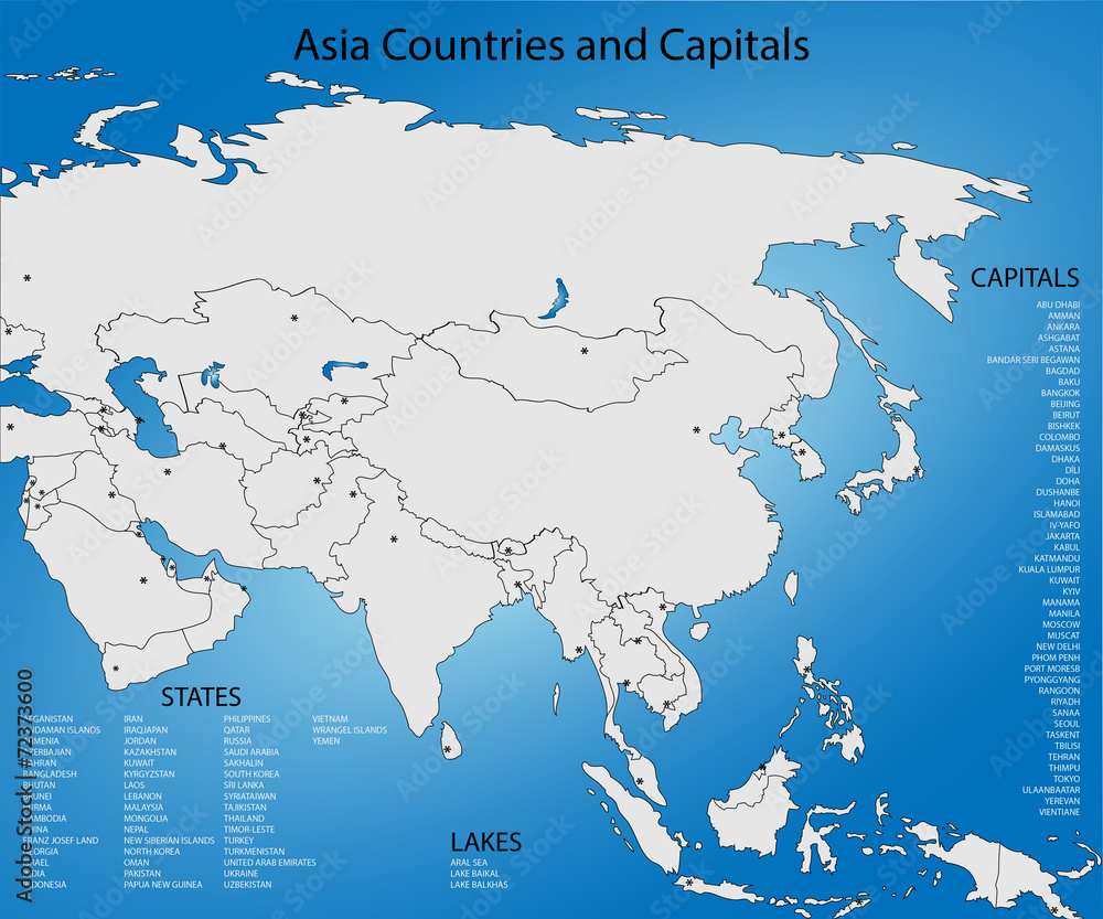 Asia Countries and Capitals Stock Vector | Adobe Stock