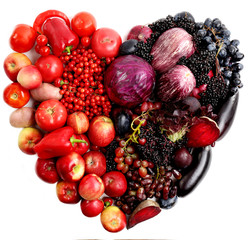 Wall Mural - Fresh organic vegetables in shape of heart, isolated on white