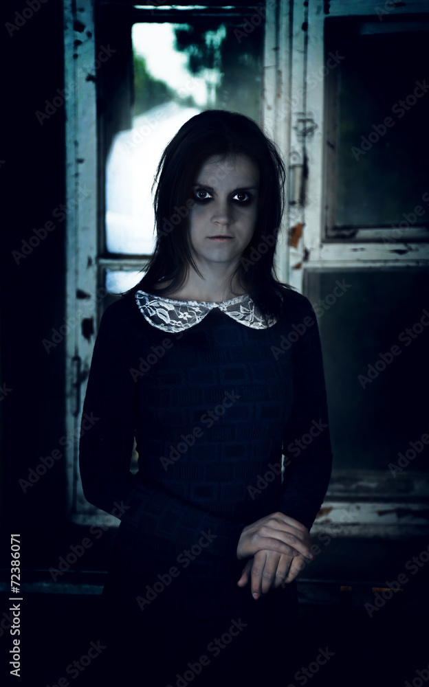 Horror Scene of with scary woman in long dress Stock Photo | Adobe Stock