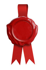 Sticker - Red wax seal or signet with ribbon isolated