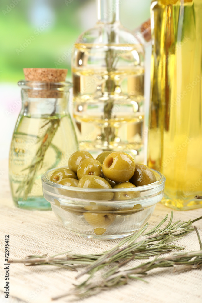 Different sorts of cooking oil, close-up