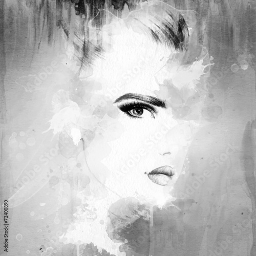 Plakat na zamówienie Woman face. Hand painted fashion illustration