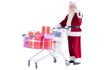 Poster - Santa likes to push a shopping cart with presents