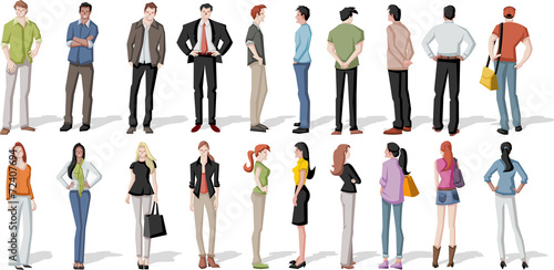 Large group of cartoon young people