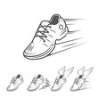 Speeding running shoe icons in five variations