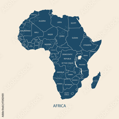 Fotomural AFRICA MAP WITH NAME OF THE COUNTRIES