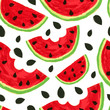 Watercolor watermelon slices, seamless background. Vector illust