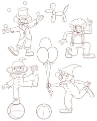 Sticker - Plain sketches of the playful clowns