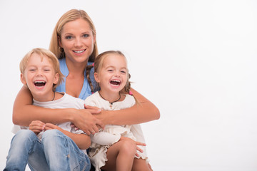 Happy family isolated on white background