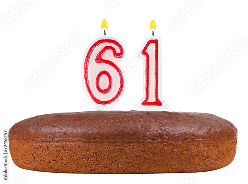 Poster birthday cake candles number 61 isolated