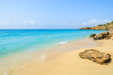 Turquoise sea at sandy Lassi beach on Kefalonia island, Greece