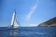 Sailboat in the calm sea. Sailing. Luxury yachts.