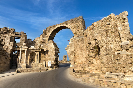 Vespasian Gate ancient ruins, Side, Turkey