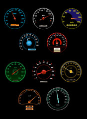 Leinwandbilder - Speedometers set with dials and gauges with needle pointers