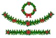 Christmas vector garland from needles, lights, ribbons
