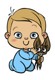 Fototapeta  - Funny vector cartoon colorfull baby with his dog. Vector illustr