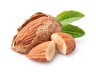 Almonds nuts with leaves