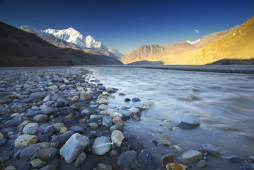 Wall Mural - wide river in mountain valley. beautiful natural landscape