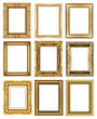 © phatthanit - set 9 of vintage gold frame isolated on white background.