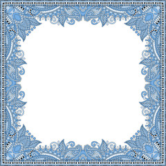 Poster - blue colour floral vintage frame, ukrainian ethnic style