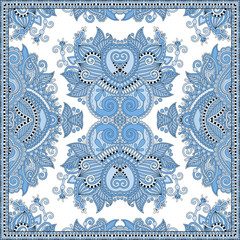 Wall Mural - blue colour floral paisley bandanna. Square ornament