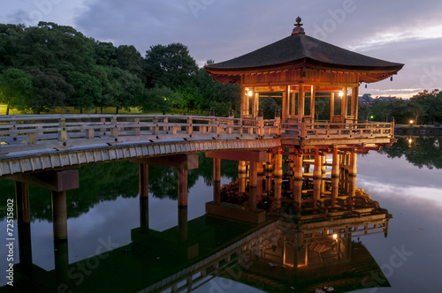 Fototapeta na wymiar Ukimido Pavilion and the reflections in the lake, Nara, Japan