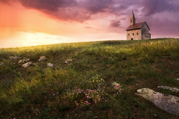 Old Roman Church at Sunset in Drazovce, Slovakia