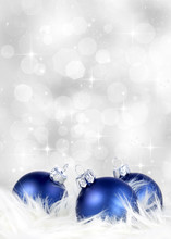 Christmas Or Holiday Background With Blue And Silver Ornaments