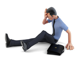 Depressed businessman sitting on the floor. Clipping path