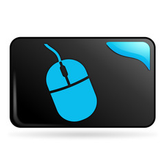 Poster - souris informatique sur bouton web rectangle bleu