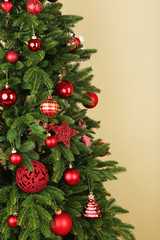 Decorated Christmas tree closeup