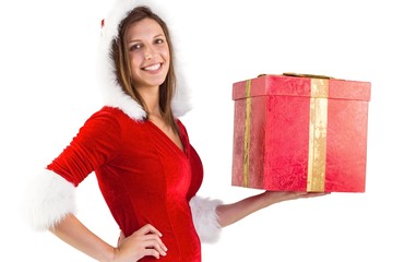 Wall Mural - Festive brunette holding a gift