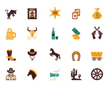 Large Set Of Western Flat Vector Icons