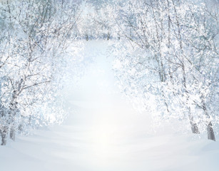 Wall Mural - vector winter snow landscape.