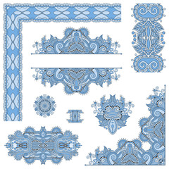 Poster - set of blue colour paisley floral design elements for page decor