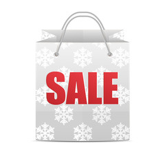 Wall Mural - Shopping bag with a pattern of snowflakes isolated on a white ba