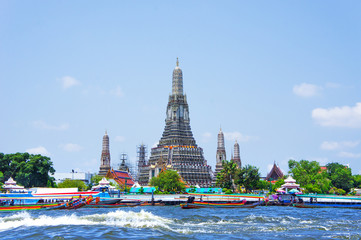 Wat Arun on Chao Phraya river in Bangkok, Thailand