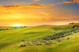 Fototapeta Na ścianę - scenic fields, hills and sunrise
