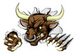 Bull sports mascot breaking wall