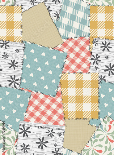 Fototapeta na wymiar Seamless background pattern from scraps of fabric