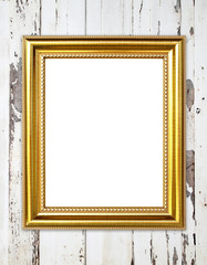 Canvas Print - golden frame on wood wall background