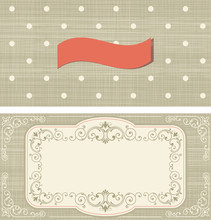 Set Of Invitation Cards On Polka Dots Background With Vintage Fr