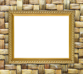 Canvas Print - golden frame on bamboo texture background