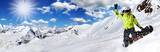 Fototapeta Góry - Snowboarder in high mountains