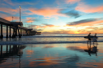 Spectacular Sunset with Surfers at Venice Beach California