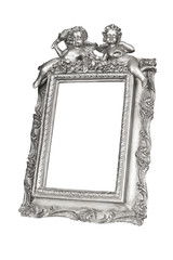 Silver picture frame with angels isolated, clipping path