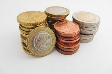 Stack of Greek Euro coins