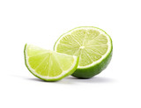 Fototapeta Maki - Limes with slices isolated on white background