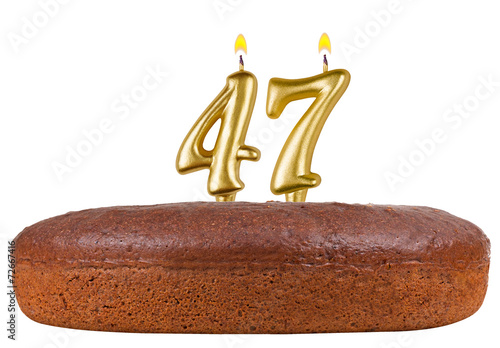 Poster birthday cake with candles number 47 isolated