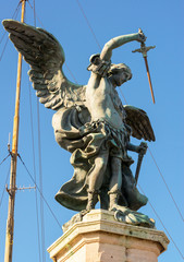 Saint Michael statue at top of Castel Sant`Angelo, Rome, Italy